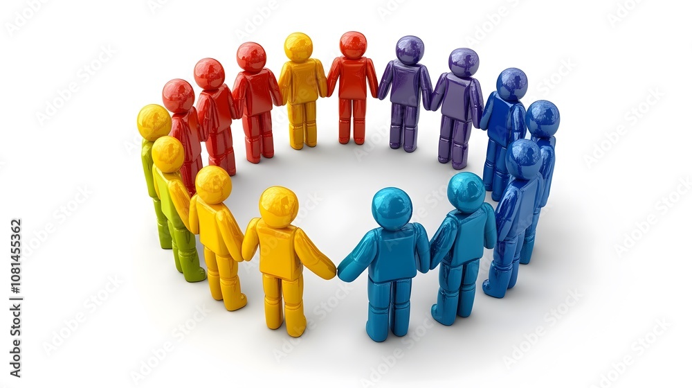 Unity symbol with diverse hands joining in a circle, teamwork concept, cartoon 3D rendering on white background Unity symbol with diverse hands joining in a circle, teamwork concept, cartoon 3D rendering on white background