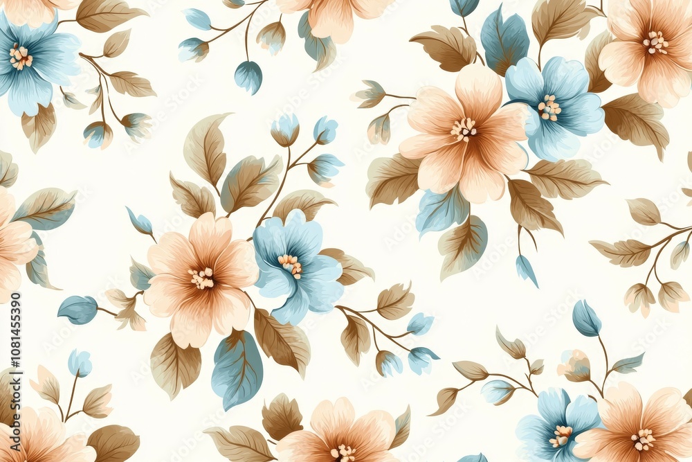 A floral pattern is displayed on a white background A floral pattern is displayed on a white background