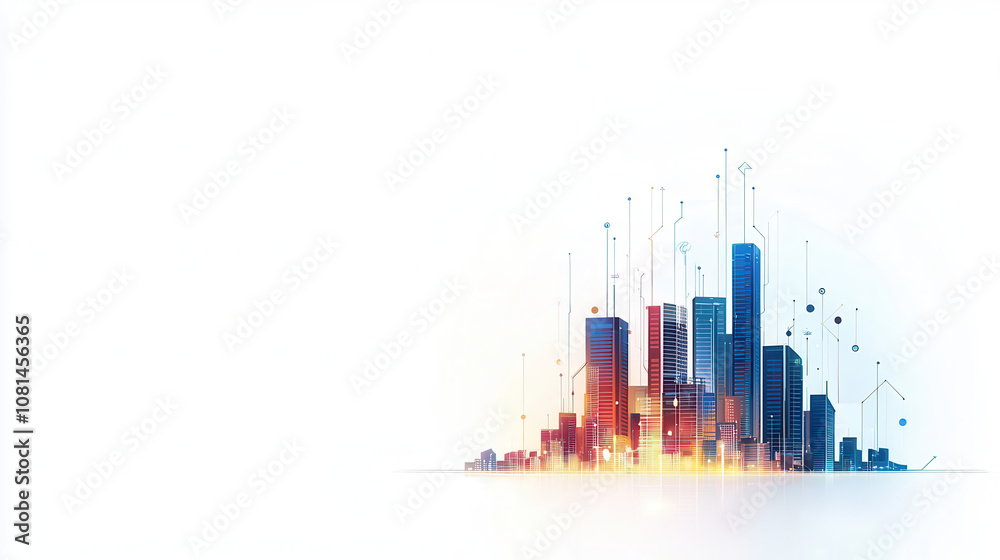 Vibrant isometric cityscape with smart grid elements showcasing modern architecture and technology. colorful skyline represents innovation and urban development Vibrant isometric cityscape with smart grid elements showcasing modern architecture and technology. colorful skyline represents innovation and urban development