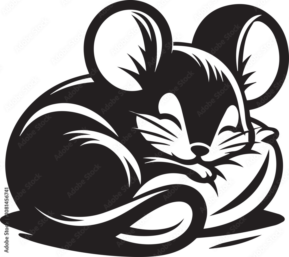 Sleepy mouse curled up with a tiny pillow eyes closed Sleepy mouse curled up with a tiny pillow eyes closed