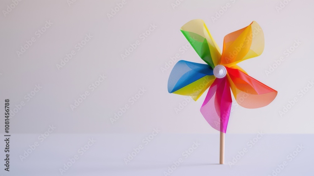 A colorful pinwheel on a solid white background symbolizing the dynamism of diversity, Highlighting the movement and energy created by diverse inputs, minimalistic style A colorful pinwheel on a solid white background symbolizing the dynamism of diversity, Highlighting the movement and energy created by diverse inputs, minimalistic style