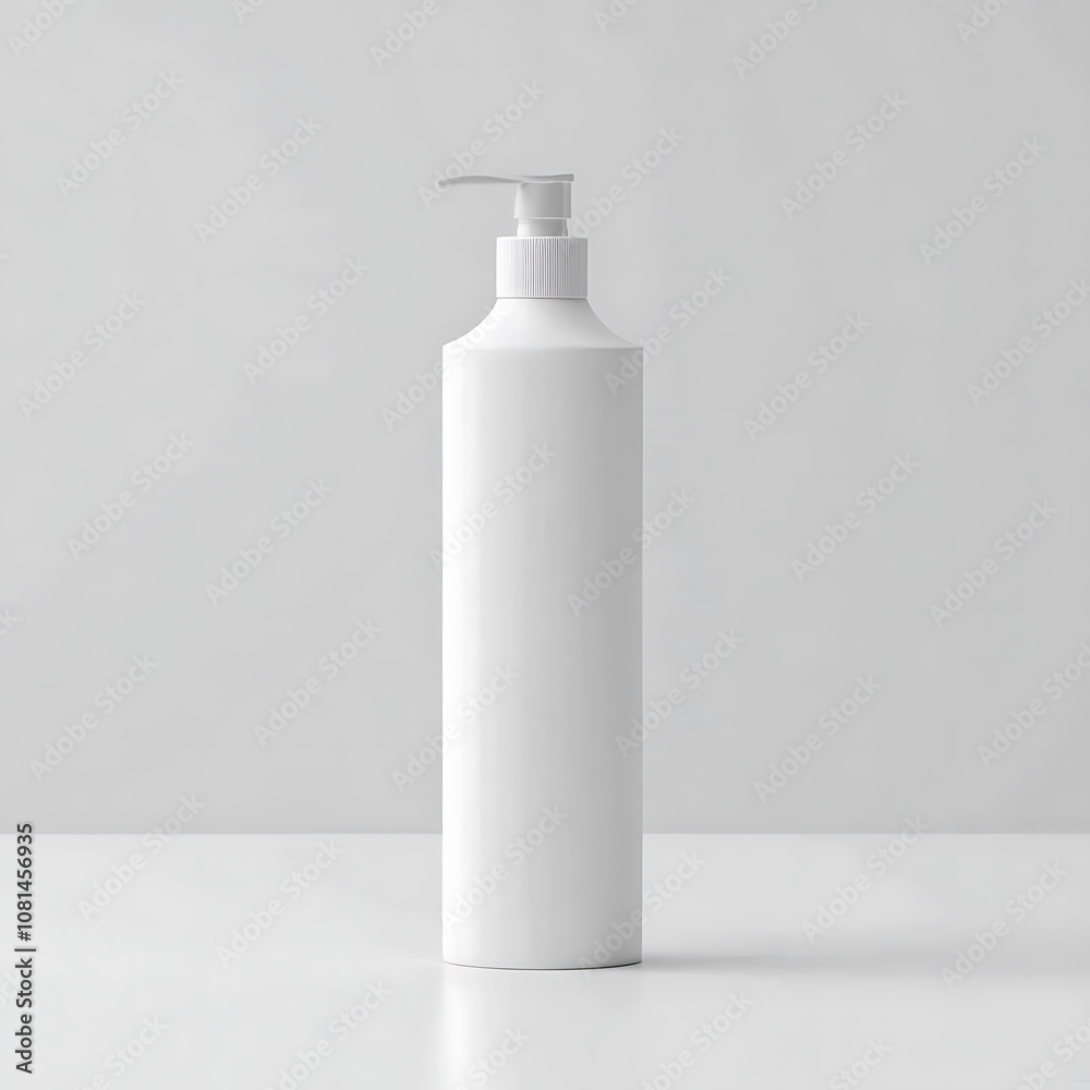 White Plastic Pump Bottle on a White Surface White Plastic Pump Bottle on a White Surface