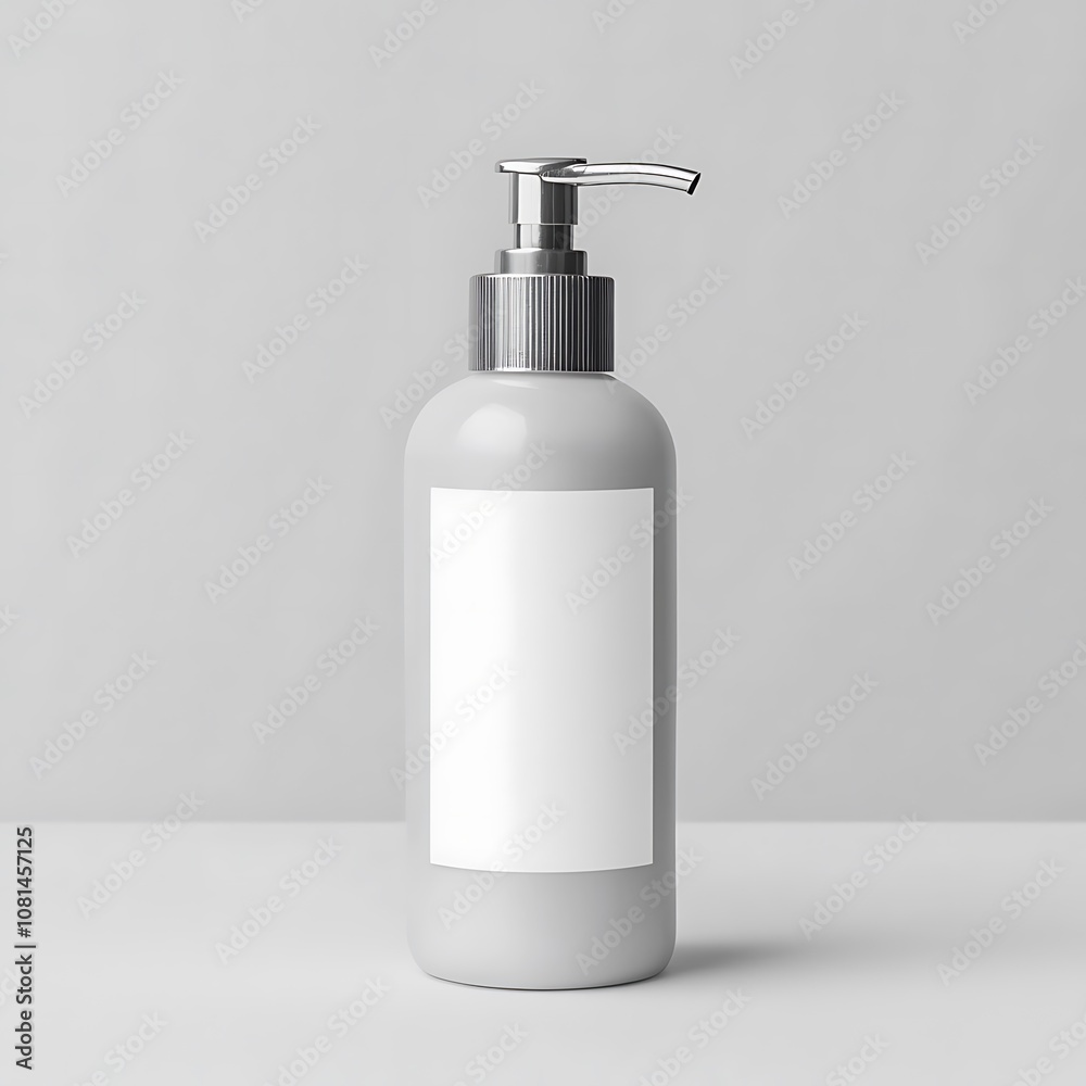White Pump Bottle with Blank Label on a Grey Background White Pump Bottle with Blank Label on a Grey Background