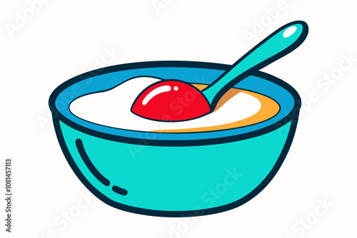 Yogurt with a spoon on a white background vector art illustration 