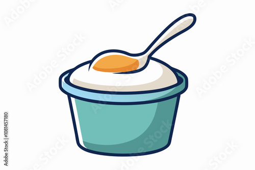 Yogurt with a spoon on a white background vector art illustration 