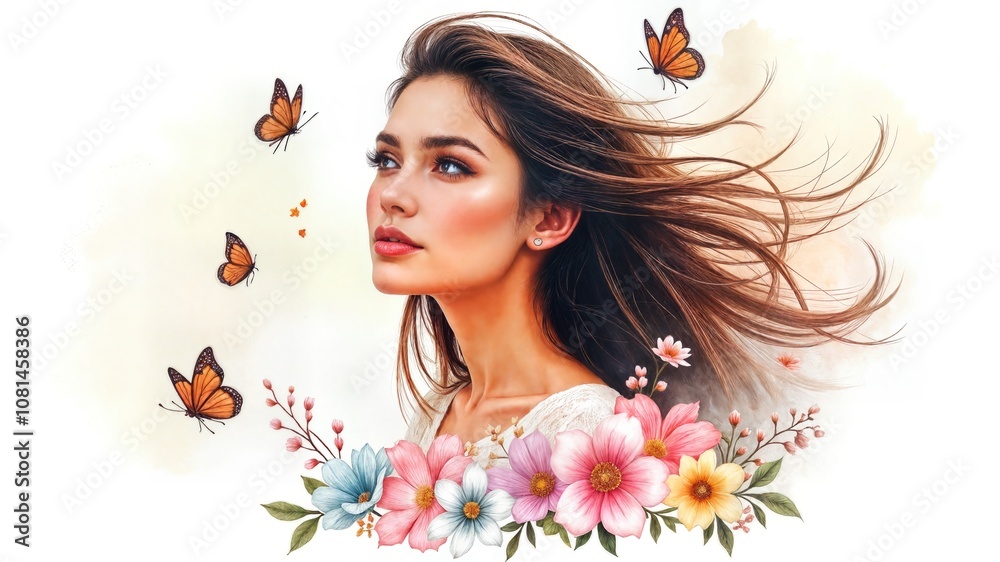 Fototapeta premium Spring Beauty with Monarch Butterflies and Flowers