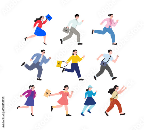 Busy People Worker Running Illustration