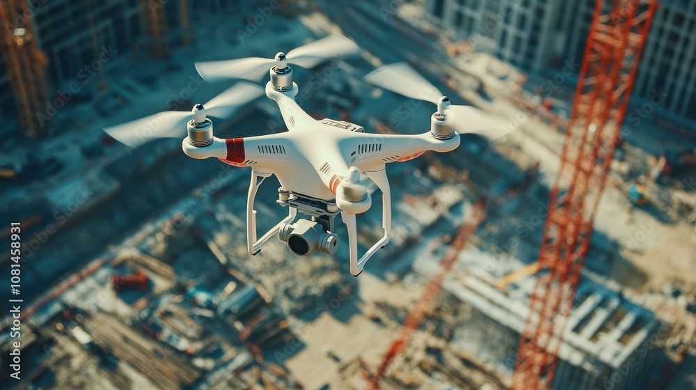 Drone Flying Over Construction Site Drone Flying Over Construction Site