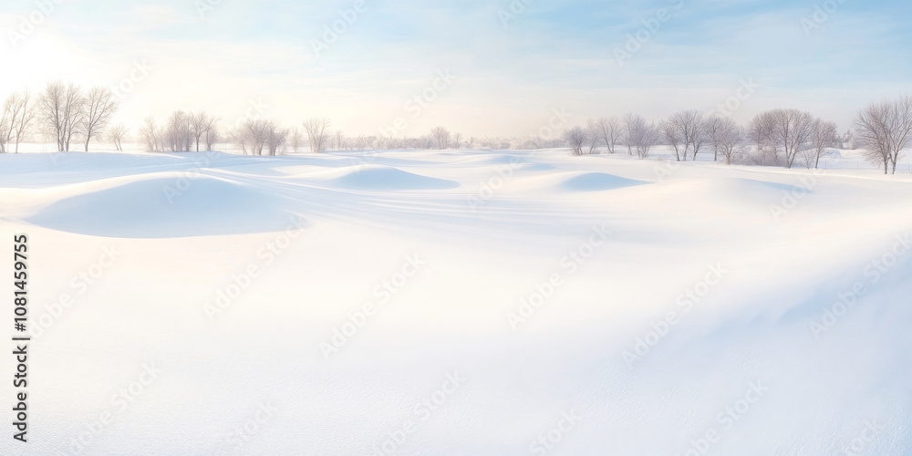 Snowy field under soft sunlight, creating a serene winter landscape for background use. Snowy field under soft sunlight, creating a serene winter landscape for background use.