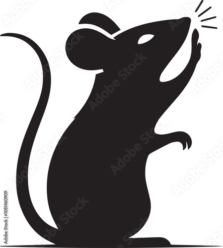 Silhouette of a mouse sniffing the air with one paw raised
