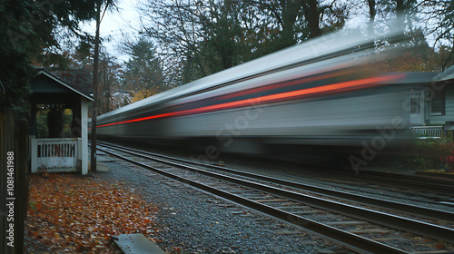 Blurred image of a fast-moving train passing by 