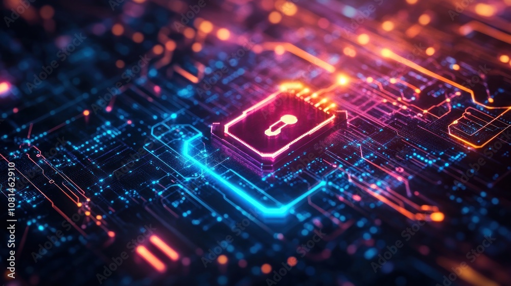 A glowing padlock icon on a circuit board, representing digital security. A glowing padlock icon on a circuit board, representing digital security.