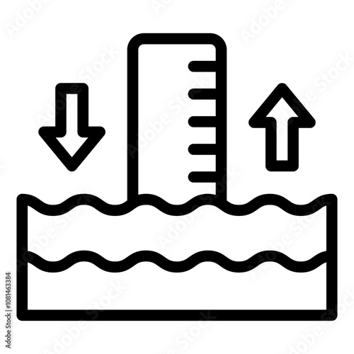 outline icon for rising sea levels and its impact on climate and coasts.