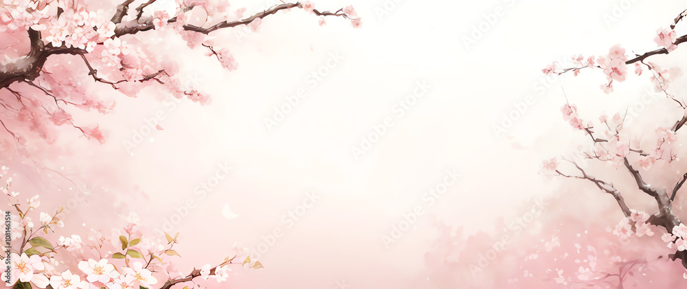 Fototapeta premium illustration blank festive spring Template Illustration banner background with cherry blossom
