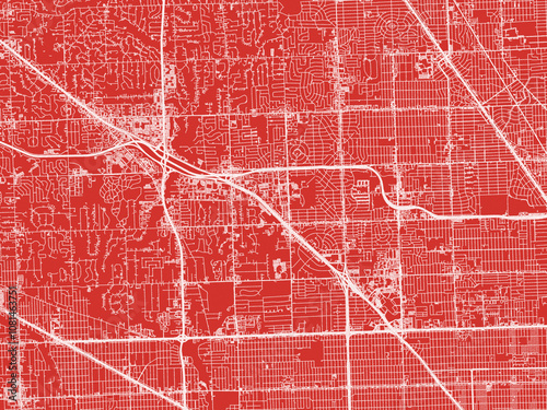 Christmas Map of Southfield  Michigan, USA in Snowy White on Festive Red Background.
