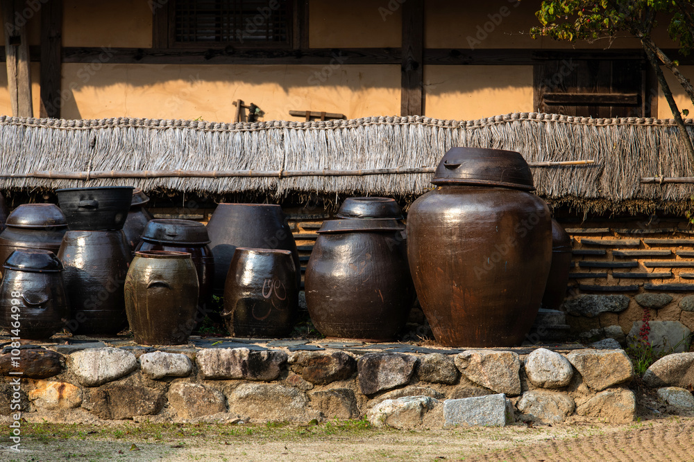 traditional Korean food containers called Jangdokdae traditional Korean food containers called Jangdokdae