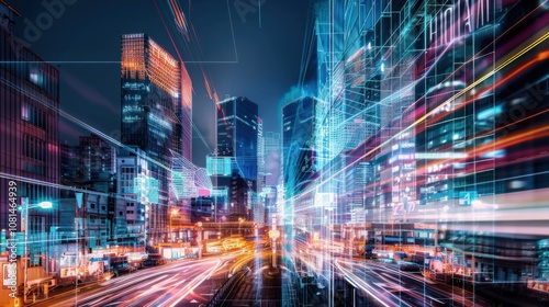 A digital artwork blending symbols of diversity into a futuristic cityscape, Symbolizing technological integration and cultural diversity, photography style