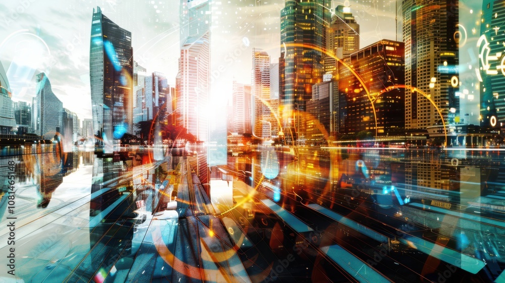 A digital artwork merging symbols of diversity into a futuristic cityscape, Symbolizing technological integration and cultural diversity, photography style A digital artwork merging symbols of diversity into a futuristic cityscape, Symbolizing technological integration and cultural diversity, photography style