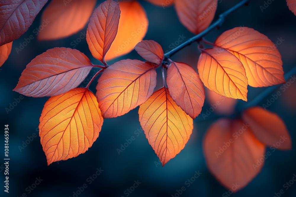 Autumn Leaves with Backlit Sunlight, Warm Colors, Close Up Autumn Leaves with Backlit Sunlight, Warm Colors, Close Up