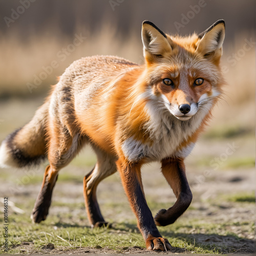 A vibrant red fox gracefully running, showcasing its striking fur and alert expression, epitomizing wild beauty and agility.