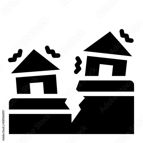 glyph icon of earthquake damage symbolizing the structural impact of tremors.