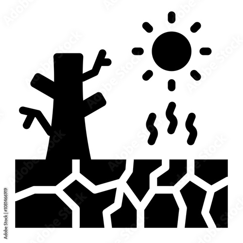 glyph icon representing drought and extreme heat as climate impact.