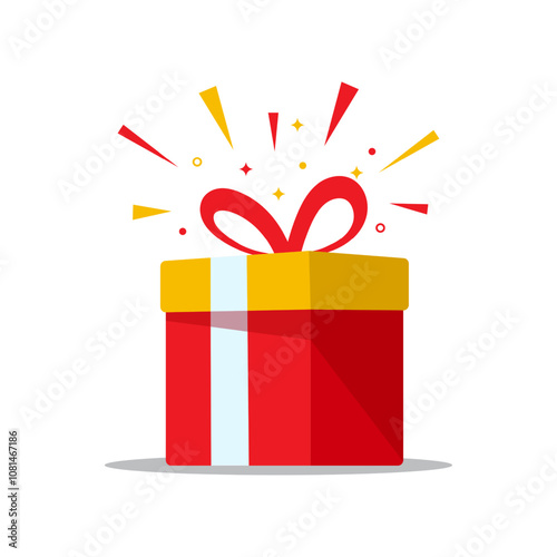 red and yellow surprise cartoon gift box for celebration concept design .on white background