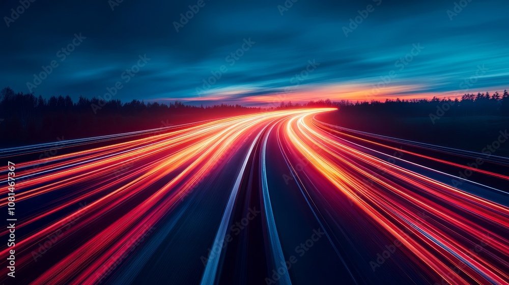 A dynamic night scene of light trails on a highway, showcasing speed and movement. A dynamic night scene of light trails on a highway, showcasing speed and movement.