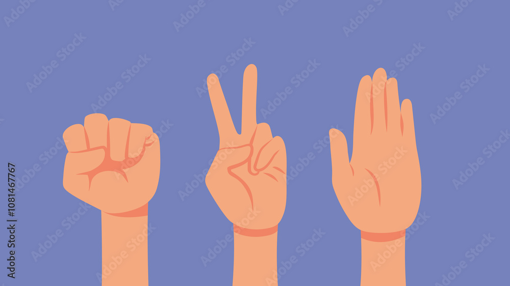 Hands Making Rock, Paper, Scissors Gestures Vector Cartoon illustration. Group of friends playing games together
Hands Making Rock, Paper, Scissors Gestures Vector Cartoon illustration. Group of friends playing games together