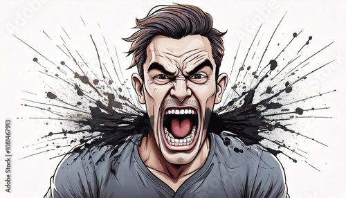 Angry man screaming. 