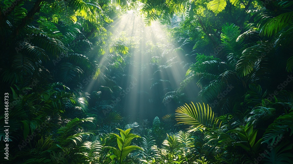 Fototapeta premium Lush tropical rainforest teaming with a variety of exotic animal species