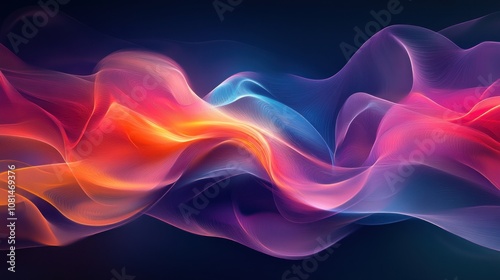 Abstract flowing digital waves in vibrant colors of pink, blue, purple, and orange on a dark background.