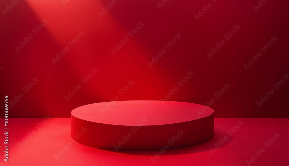 Red podium for product presentation on a red background Red podium for product presentation on a red background