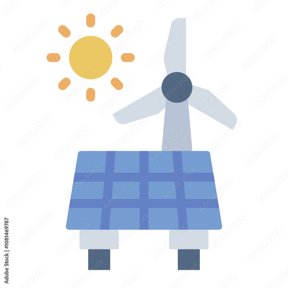 flat icon for renewable energy sources like solar and wind power. flat icon for renewable energy sources like solar and wind power.