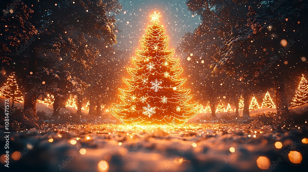 Magical Christmas Tree Lights in Snowy Forest Magical Christmas Tree Lights in Snowy Forest