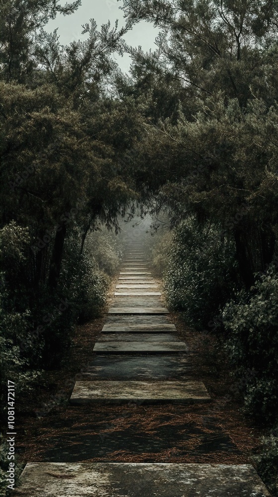 Stone Steps through a Foggy Forest: A Mysterious Path Beckons Stone Steps through a Foggy Forest: A Mysterious Path Beckons