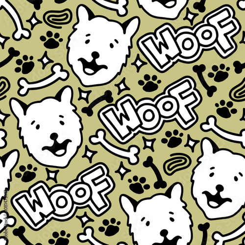 cute drawing seamless pattern with funny dogs in doodle style. funny doggies, line illustration for wrapping paper, textile and more