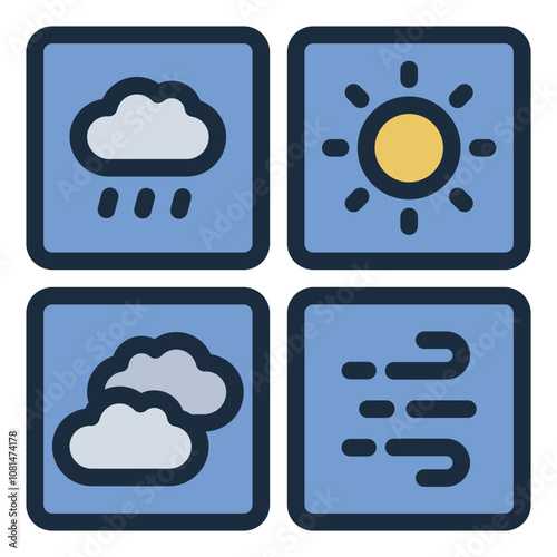 filled line icon for weather forecast panels used in climate prediction.