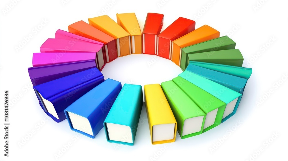 Obraz premium A circle of colorful books, arranged in a rainbow pattern.