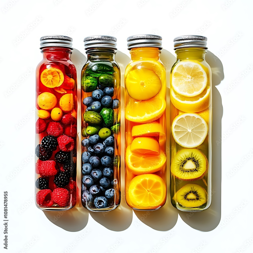 Canned and Bottled Fruits isolated on a white background