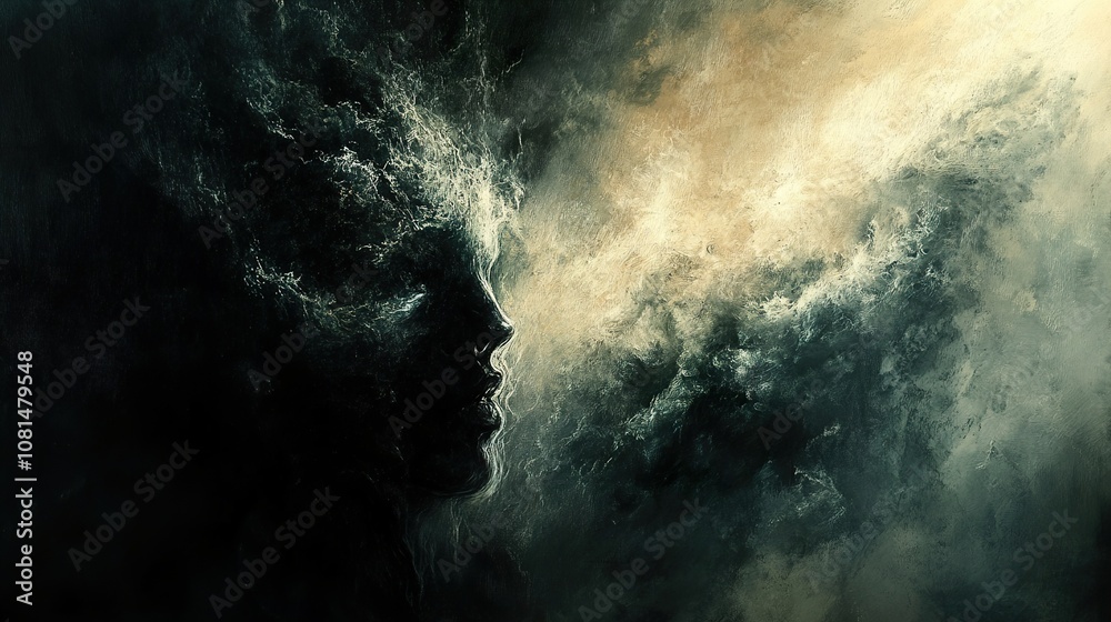 Abstract Digital Art: A Silhouette in the Mist, Exploring the Depths of the Mind Abstract Digital Art: A Silhouette in the Mist, Exploring the Depths of the Mind