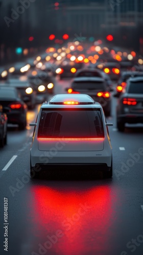 Autonomous vehicle traffic analysis urban environment digital photography evening setting future mobility innovations