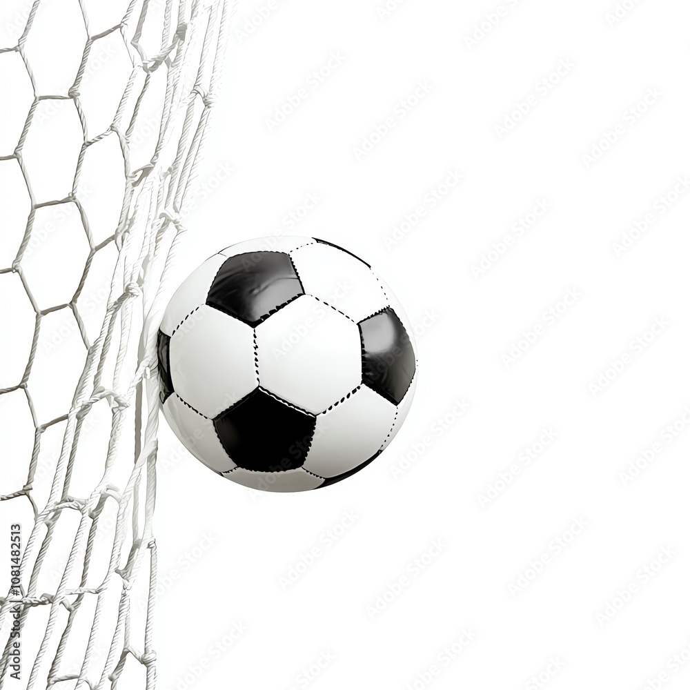 Fototapeta premium A soccer ball hits the net, symbolizing victory and the excitement of the game.