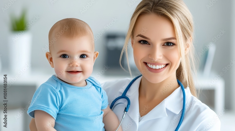 Happy Pediatrician Holding Smiling Baby Healthcare Doctor Child Infant Happy Pediatrician Holding Smiling Baby Healthcare Doctor Child Infant