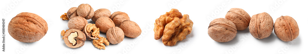 Set of tasty walnuts on white background Set of tasty walnuts on white background