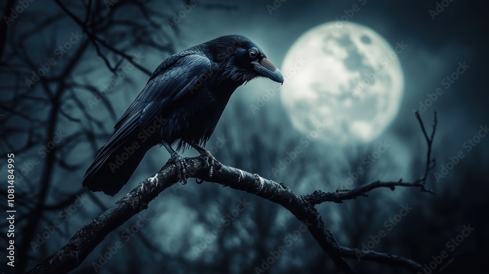 Fototapeta premium Raven Under a Full Moon
