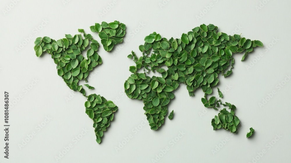 Detailed of a green world map with leaf shaped markers representing a sustainable global supply chain and eco friendly logistics network across continents and regions Detailed of a green world map with leaf shaped markers representing a sustainable global supply chain and eco friendly logistics network across continents and regions