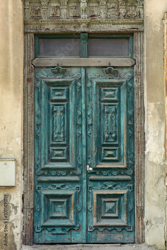 Vintage green wooden door o...