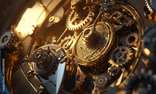 Close-up of intricate clockwork gears showcasing precision engineering and craftsmanship.