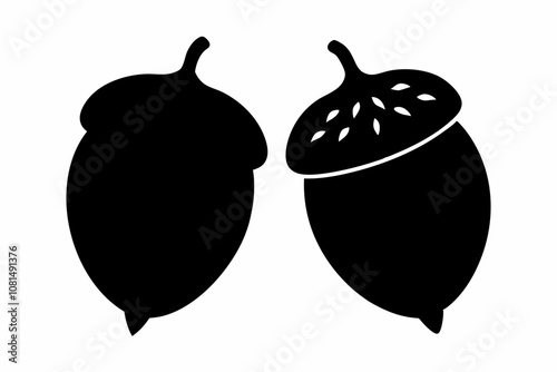 acorn silhouette vector, acorn vector icon, hazel nut black icon vector 